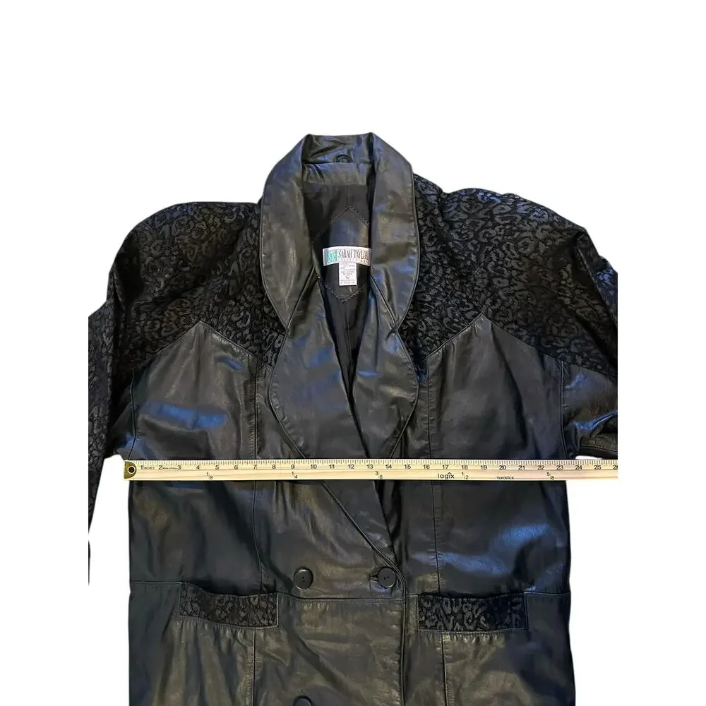 VTG 90’s Sarah Taylor Leather & Leopard Print Long Coat – Size L HolidayGift - Picture 7 of 10